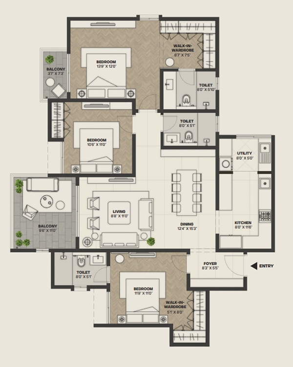 3 BHK - Type 1